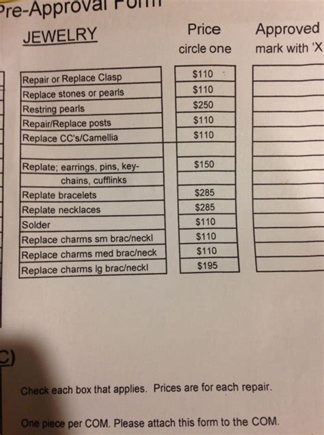 chanel repair price list